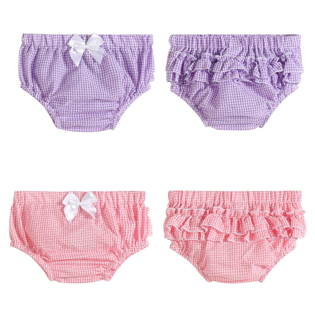 2 pc Set Pink and Purple Seersucker Woven Cotton Bloomers - Lil Cactus