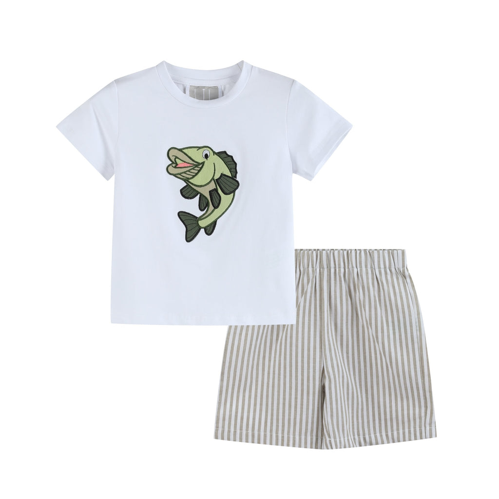 Big Mouth Bass Khaki Tee and Shorts Set - Lil Cactus