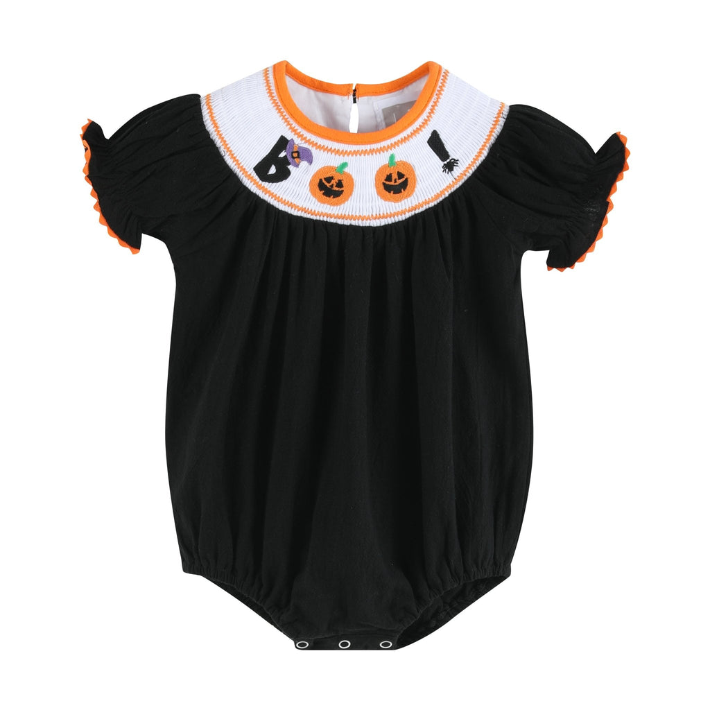 Black and Orange Boo Halloween Romper - Lil Cactus