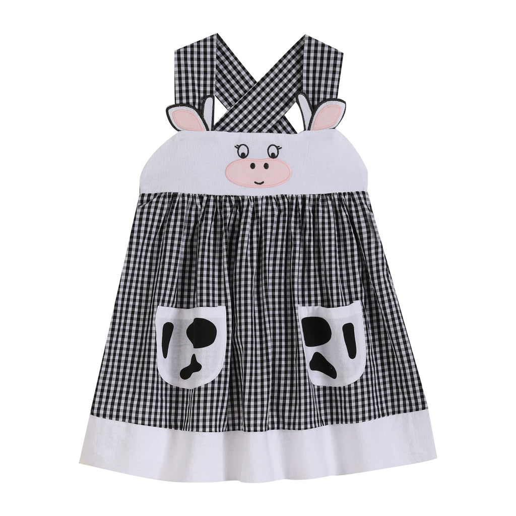 Black Gingham Cute Cow Pocket Sundress - Lil Cactus