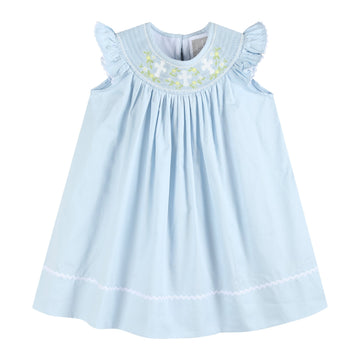 Blue Floral Crosses Smocked Bishop Dress - Lil Cactus