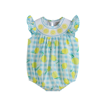 Blue Lemons Smocked Flutter - Sleeve Bubble Romper - Lil Cactus