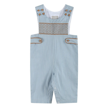 Blue Pinstripe Smocked Overalls - Lil Cactus