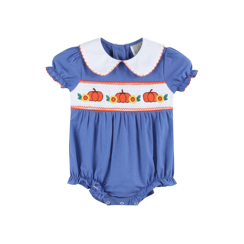 Blue Pumpkin Sunflower Smocked Collared Romper - Lil Cactus