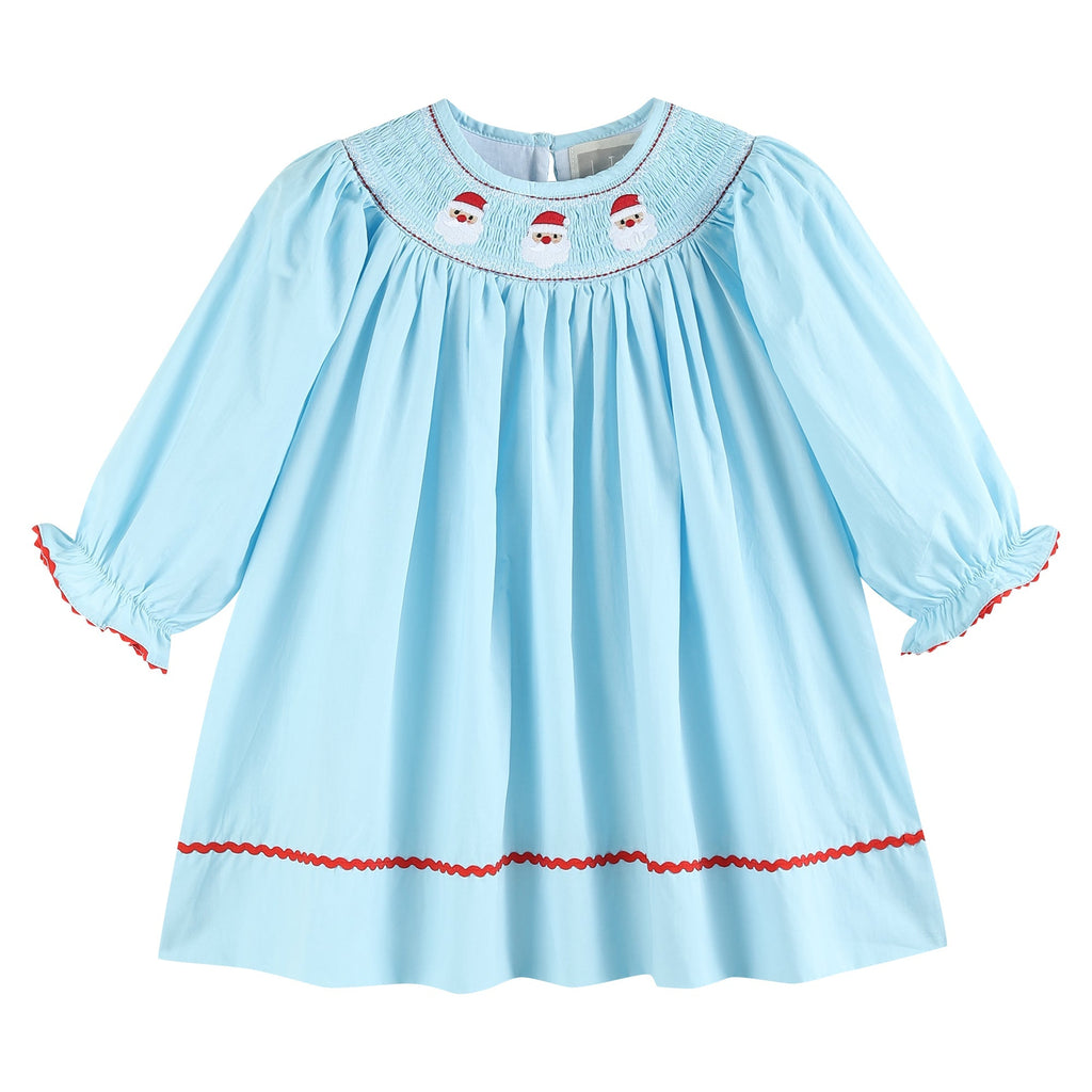 Blue Santa Smocked Bishop Dress - Lil Cactus