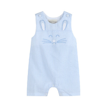 Blue Seersucker Bunny Face Shortalls - Lil Cactus