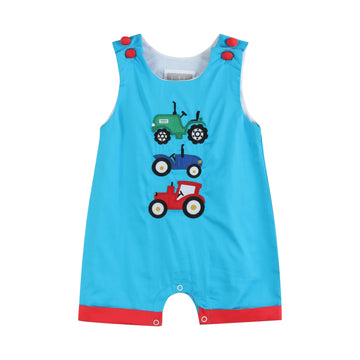 Blue Tractor Applique Shortalls - Lil Cactus