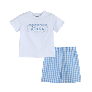 Bunny Family Smocked Tee and Blue Gingham Shorts Set - Lil Cactus