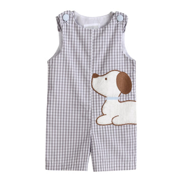 Gray Gingham Puppy Shortalls - Lil Cactus