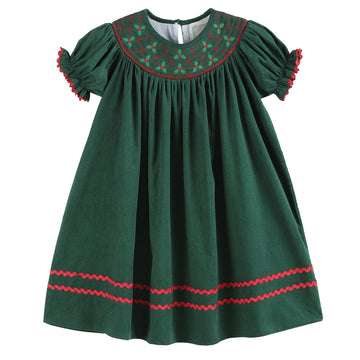 Green Christmas Mistletoe Smocked Bishop Dress - Lil Cactus