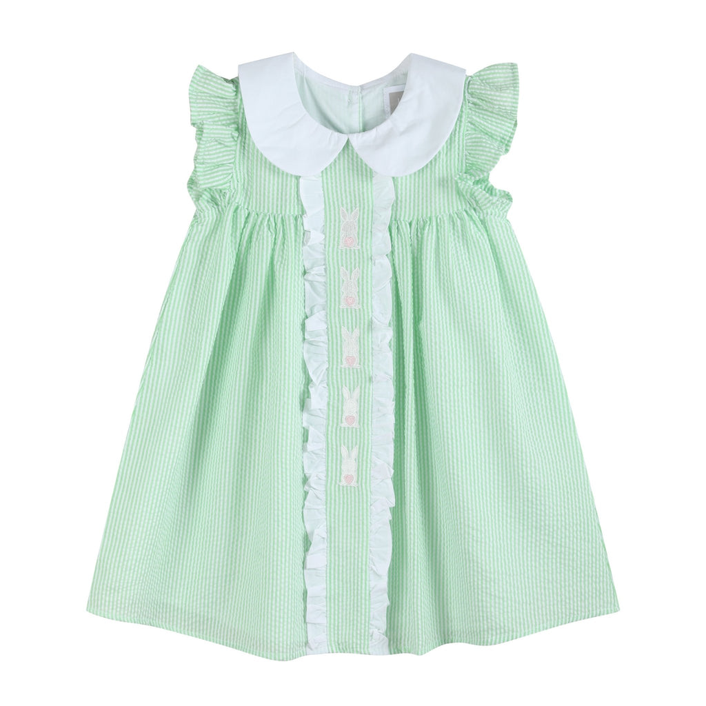 Green Seersucker Easter Bunny Ruffle Dress - Lil Cactus