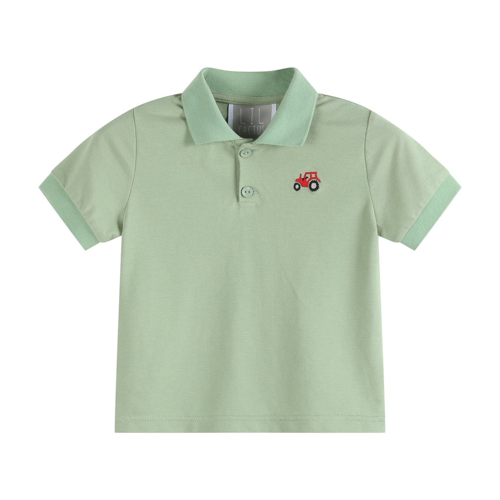 Green Tractor Golf Shirt - Lil Cactus