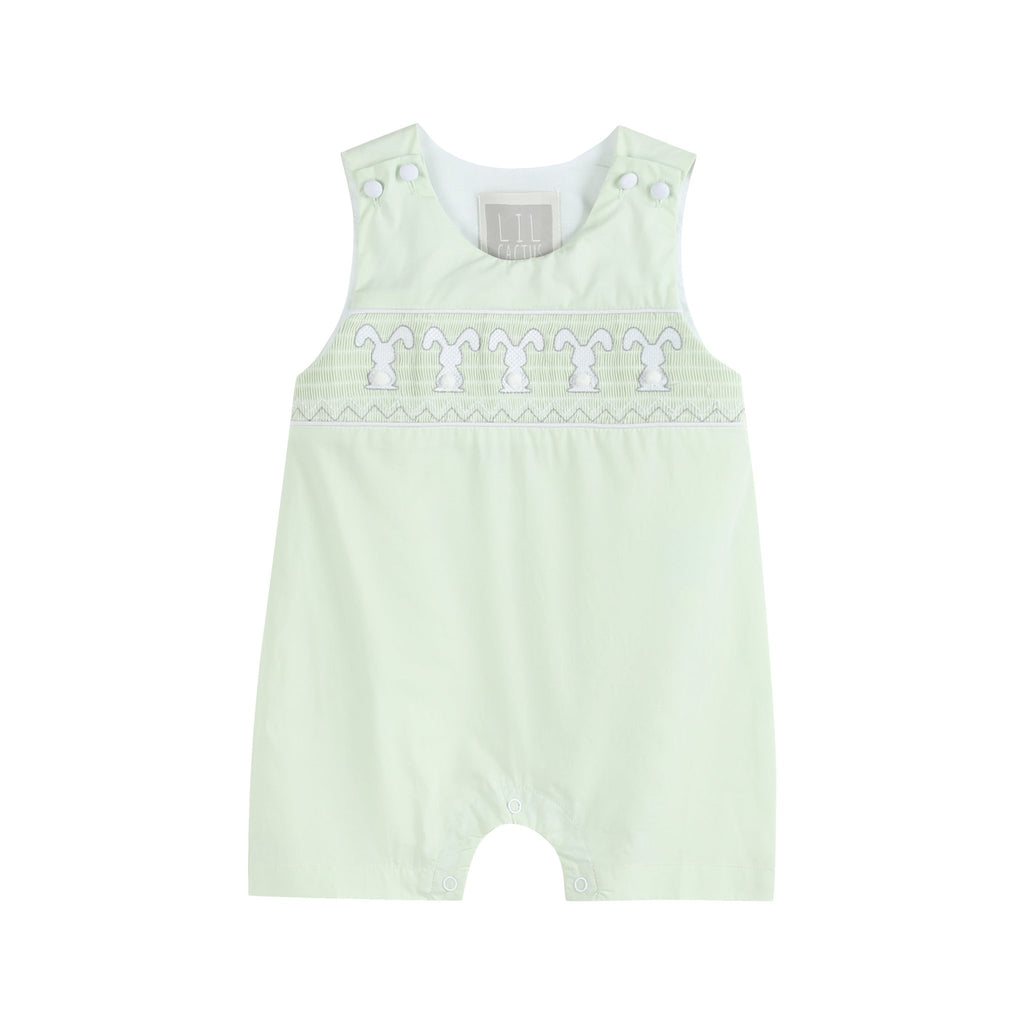 Honeydew Green Bunny Smocked Shortalls - Lil Cactus