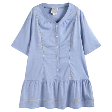 Ladies Light Blue Cotton Ruffle Embroidery Dress - Lil Cactus