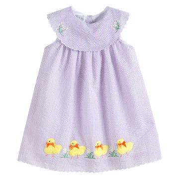 Lavender Fuzzy Chick and Flowers Collared Dress - Lil Cactus