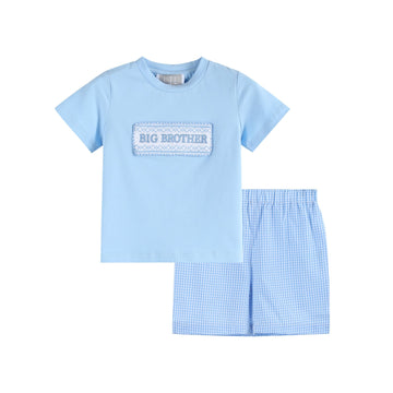 Light Blue Big Brother Smocked Shirt and Shorts Set - Lil Cactus