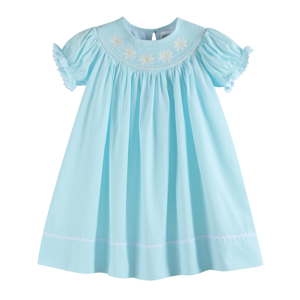 Light Blue Daisy Smocked Bishop Dress - Lil Cactus