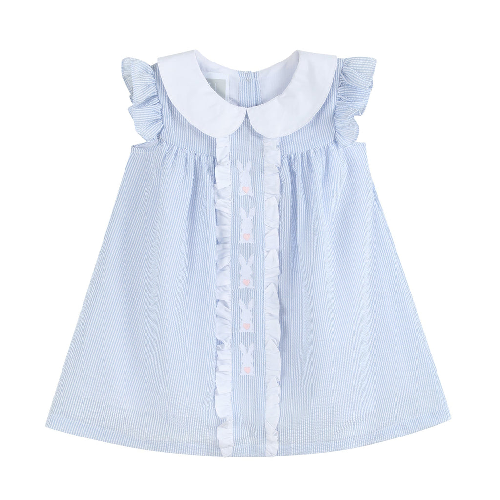 Light Blue Easter Bunny Ruffle Yoke Dress - Lil Cactus