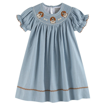 Light Blue Puppy Smocked Bishop Dress - Lil Cactus