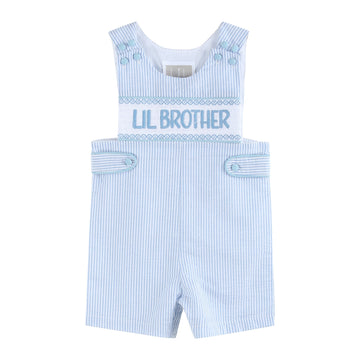 Light Blue Seersucker Lil Brother Smocked Jon Jons - Lil Cactus