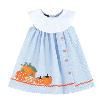 Light Blue Seersucker Pumpkin Yoke Dress - Lil Cactus