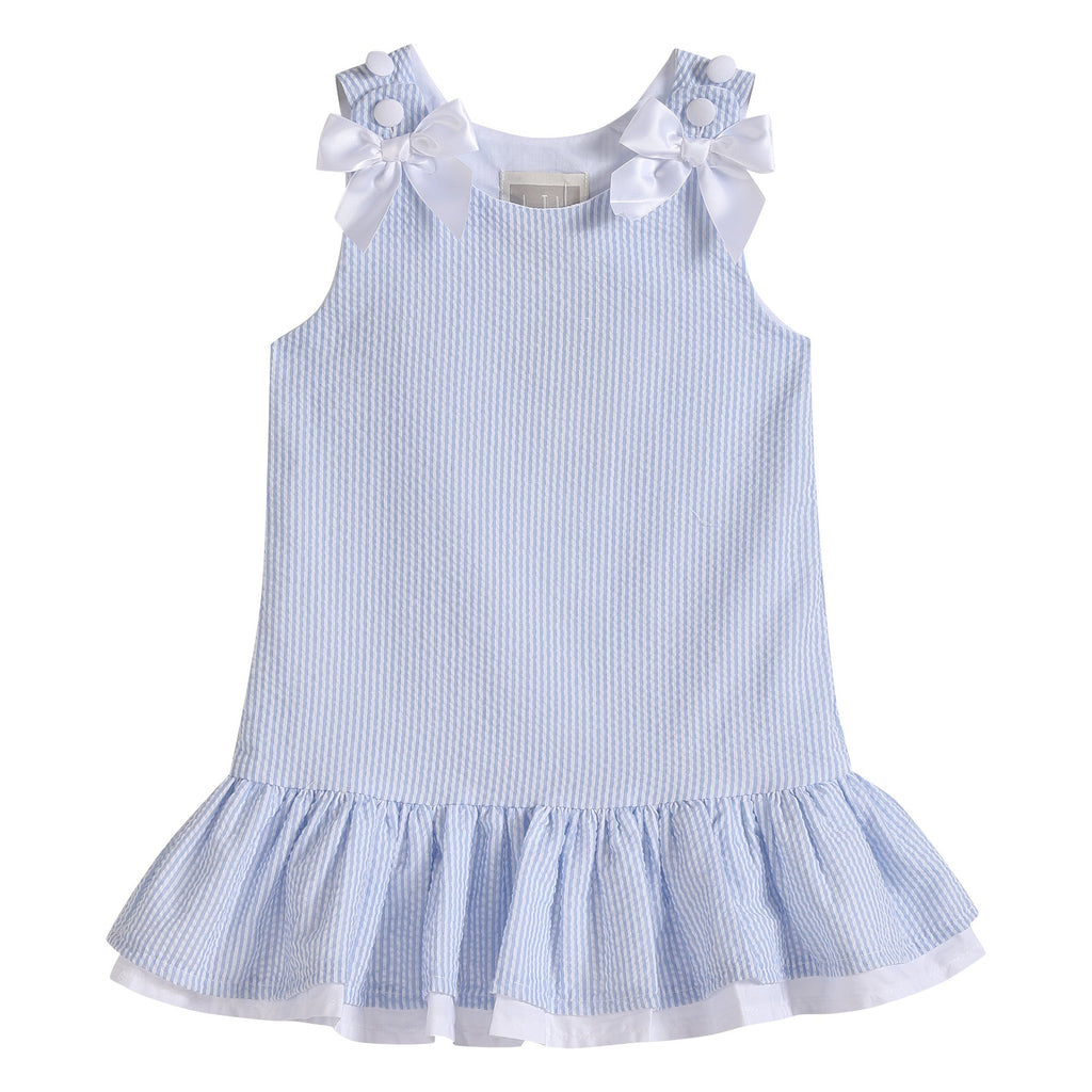 Light Blue Seersucker Ruffle Dress - Lil Cactus