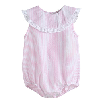 Light Pink Seersucker Collared Bubble Romper - Lil Cactus