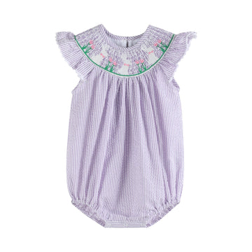 Light Purple Seersucker Bunny Smocked Romper - Lil Cactus