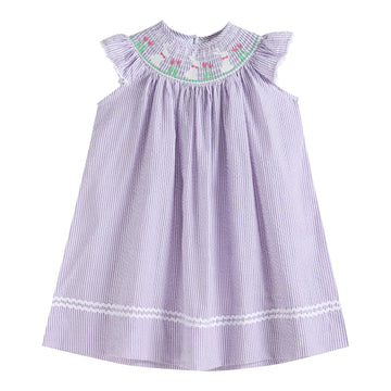 Light Purple Seersucker Easter Bunny Smocked Bishop Dress - Lil Cactus