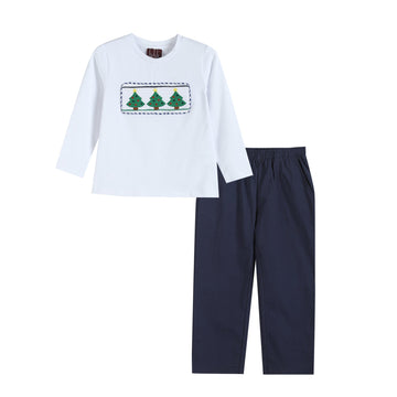 Navy and White Christmas Tree 2 pc Shirt and Pants Set - Lil Cactus