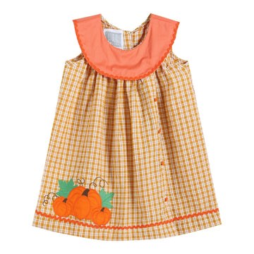 Orange Gingham Pumpkin Yoke Dress - Lil Cactus