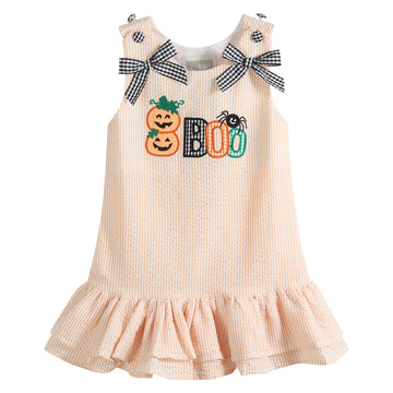 Orange Seersucker Halloween Boo Ruffle Dress - Lil Cactus