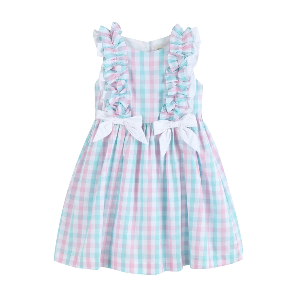 Pink and Aqua Gingham Ruffle Bow Dress - Lil Cactus