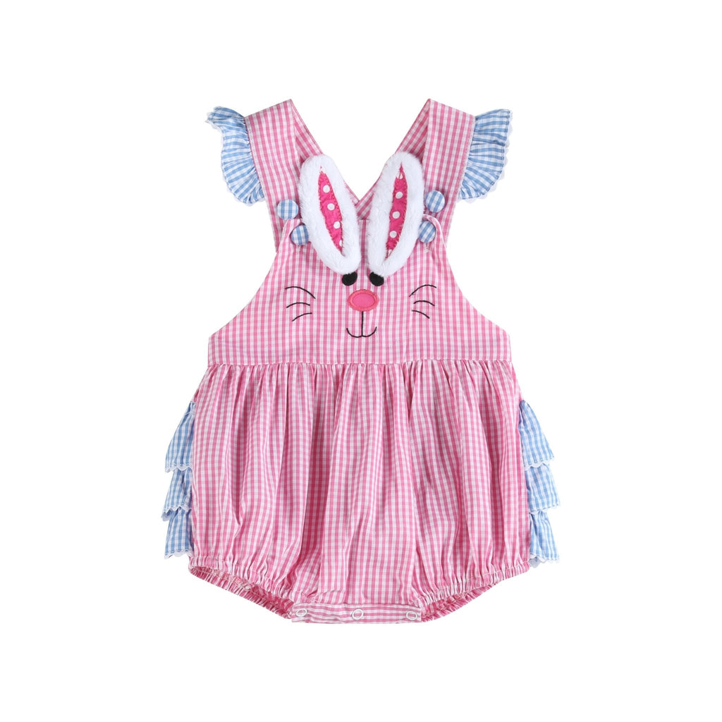 Pink and Blue Bunny Face Ruffle Romper - Lil Cactus