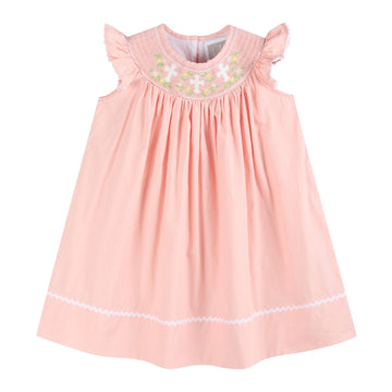 Pink Floral Crosses Smocked Bishop Dress - Lil Cactus