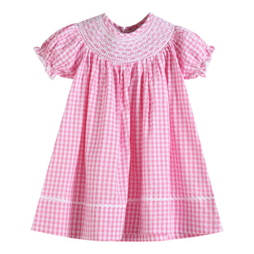 Pink Gingham Classic Smocked Bishop Dress - Lil Cactus