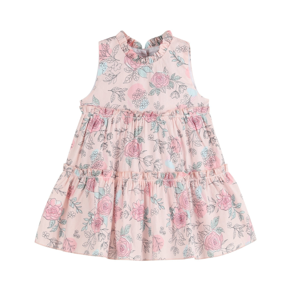 Pink Rose Print Tiered Dress - Lil Cactus