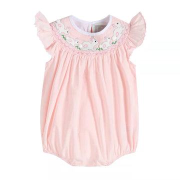 Pink Running Bunnies Smocked Flutter Romper - Lil Cactus