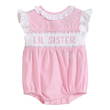 Pink Striped Lil Sister Smocked Romper - Lil Cactus