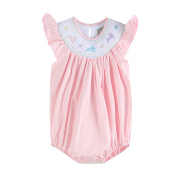 Pretty Pink Easter Bunny Smocked Flutter Romper - Lil Cactus