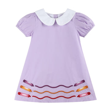 Purple Crayon Back to School Collared Dress - Lil Cactus