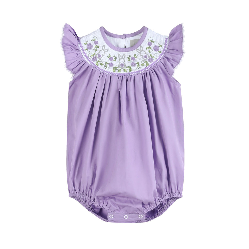 Purple Easter Bunny Smocked Flutter Romper - Lil Cactus