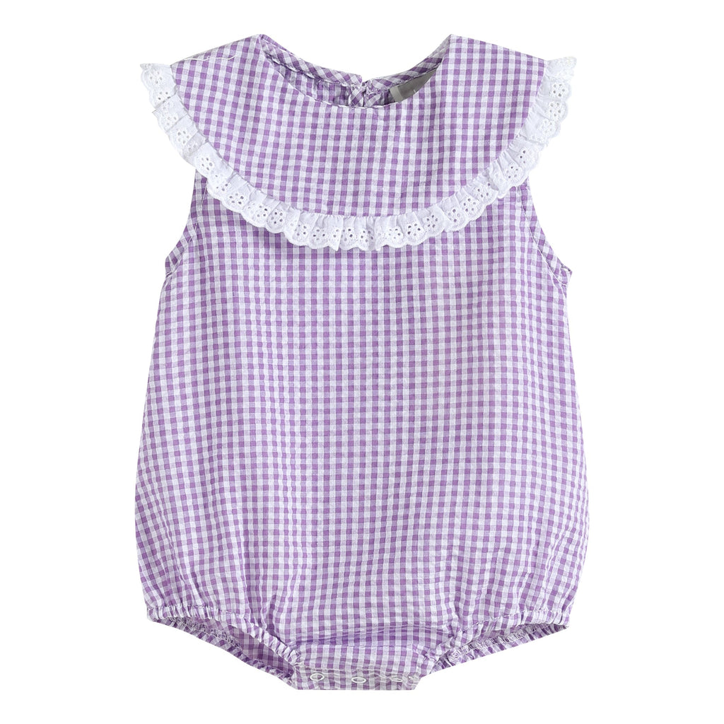 Purple Gingham Collared Bubble Romper - Lil Cactus