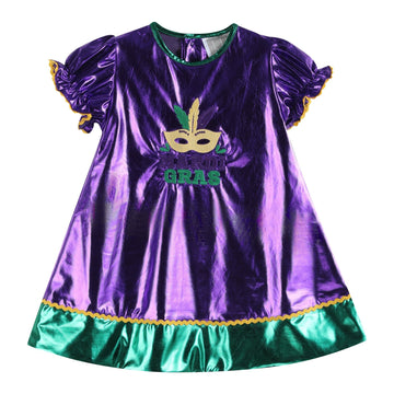 Purple Mardi Gras Applique Bishop Dress - Lil Cactus