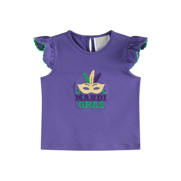 Purple Mardi Gras Applique Ruffle Shirt - Lil Cactus