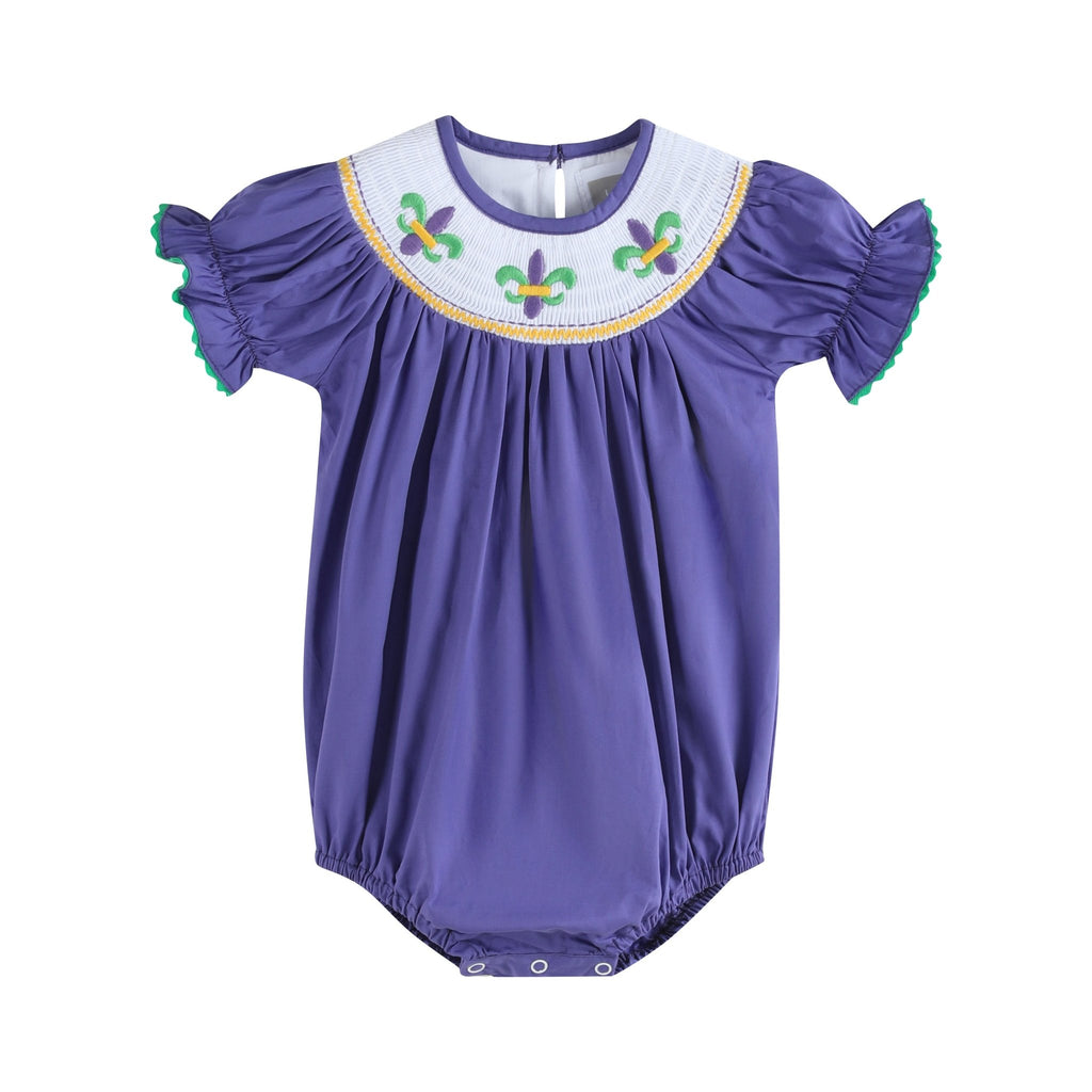 Purple Mardi Gras Smocked Romper - Lil Cactus