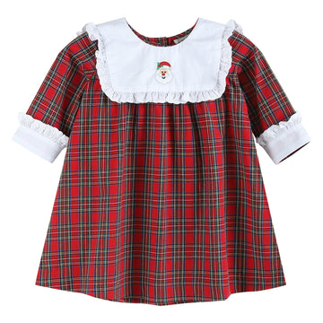 Red Christmas Plaid Santa Yoke Dress - Lil Cactus