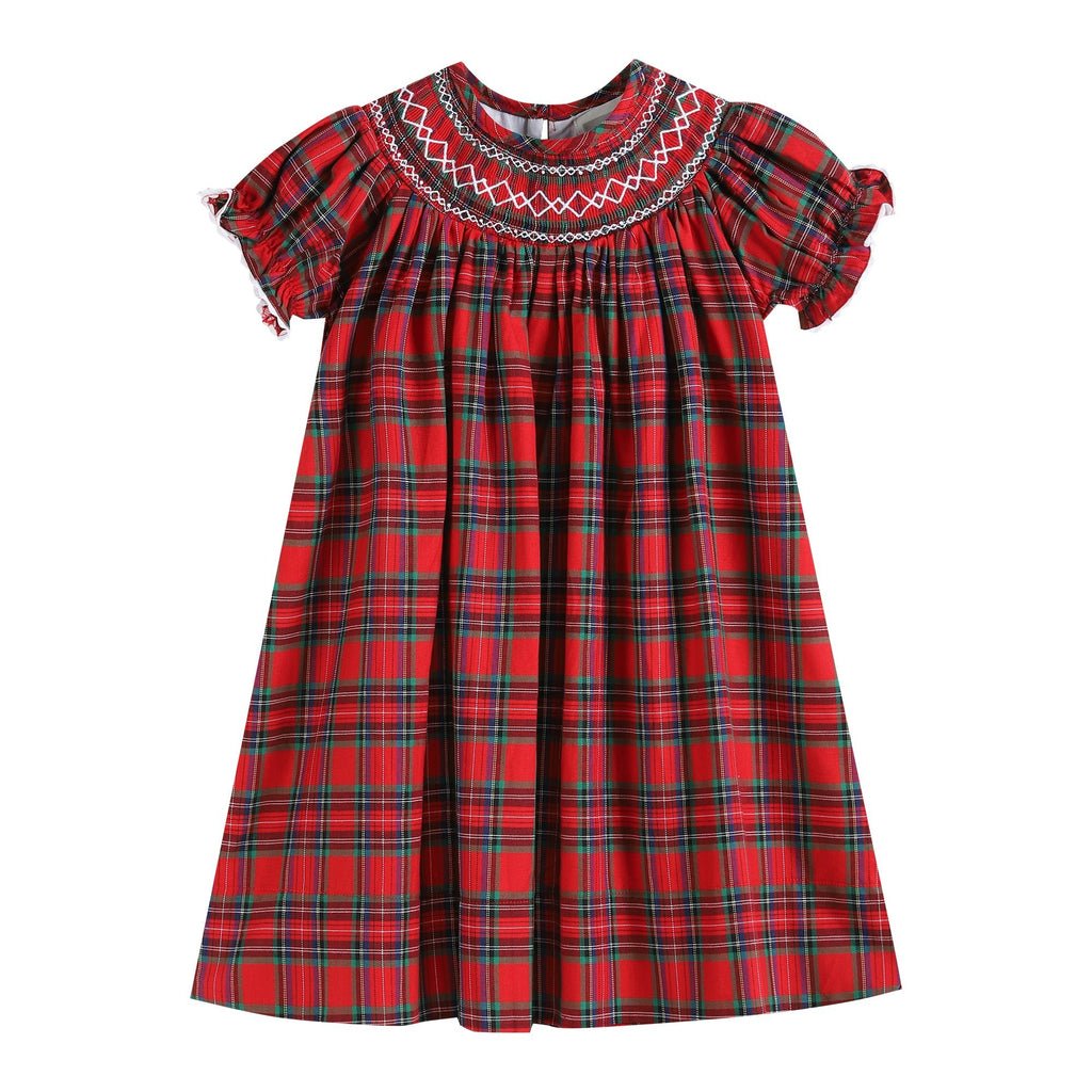 Red Christmas Plaid Smocked Bishop Dress - Lil Cactus