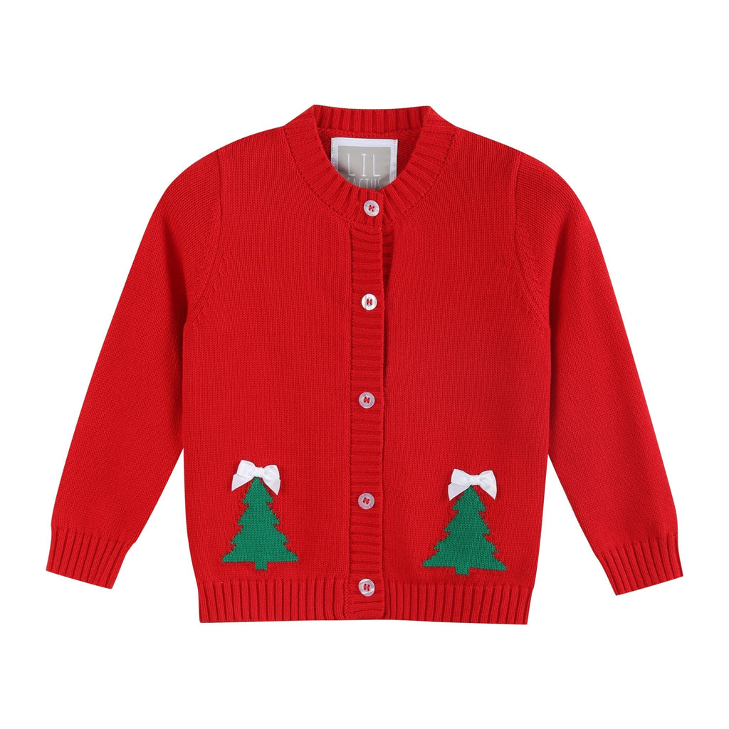 Red Christmas Tree Knit Cardigan - Lil Cactus