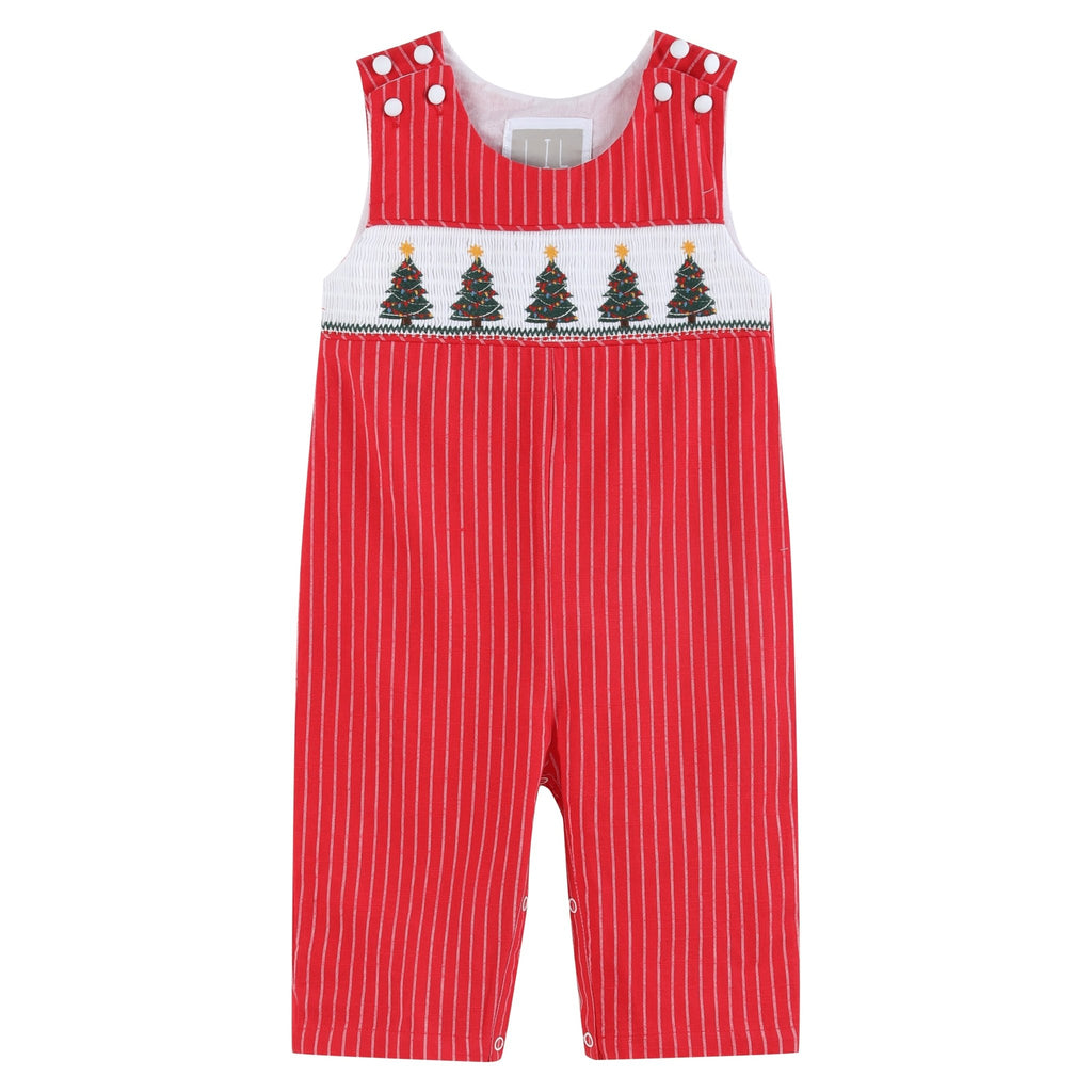 Red Christmas Tree Smocked Overalls - Lil Cactus